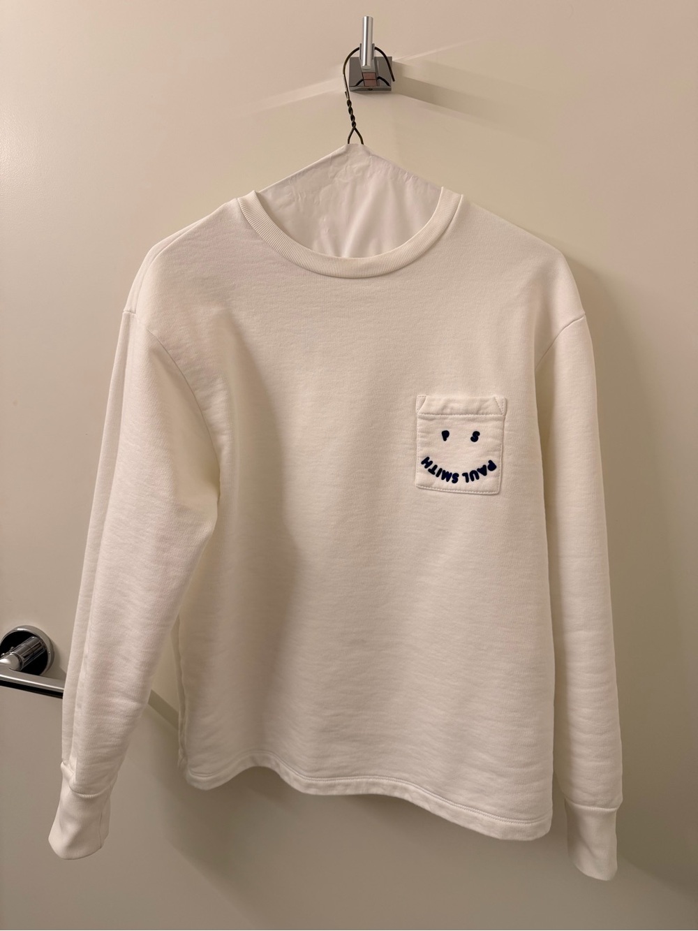 Paul Smith White Cotton Crewneck  with Smile Pocket Embroidery - Like New